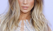 Jennifer lopez Balayage Hair color. long hairstyle long square angle bangs.